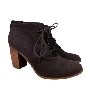 Tom's Women's Dark Brown Suede Wool Fabric Lace Up Block Heel Ankle Boot Bootie
